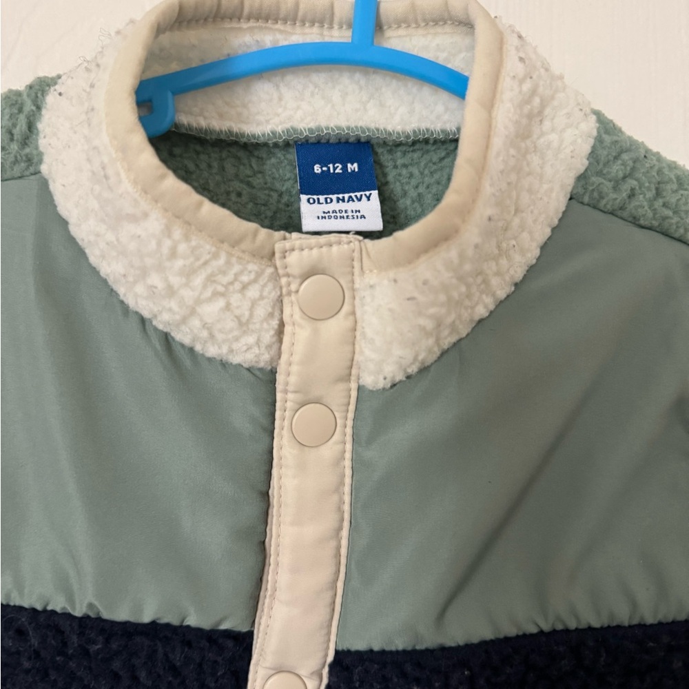 Old Navy Kids Sherpa Colorblock Jacket - Brown, Green, Navy - Picture 4 of 5